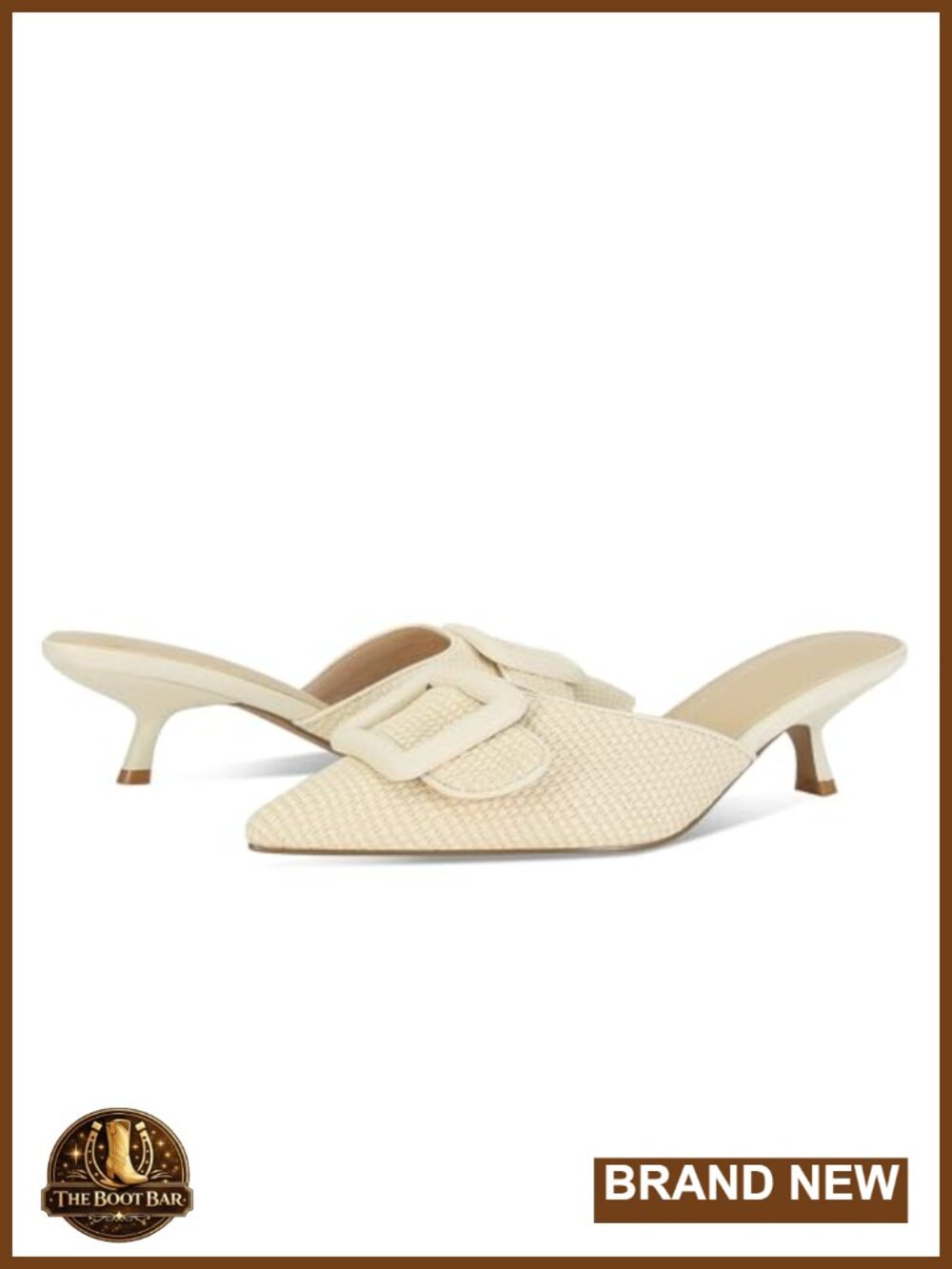 Closed Pointed Toe Kitten Heel Mules with Buckle - Faux Suede Leather, Comfort - Picture 5 of 6